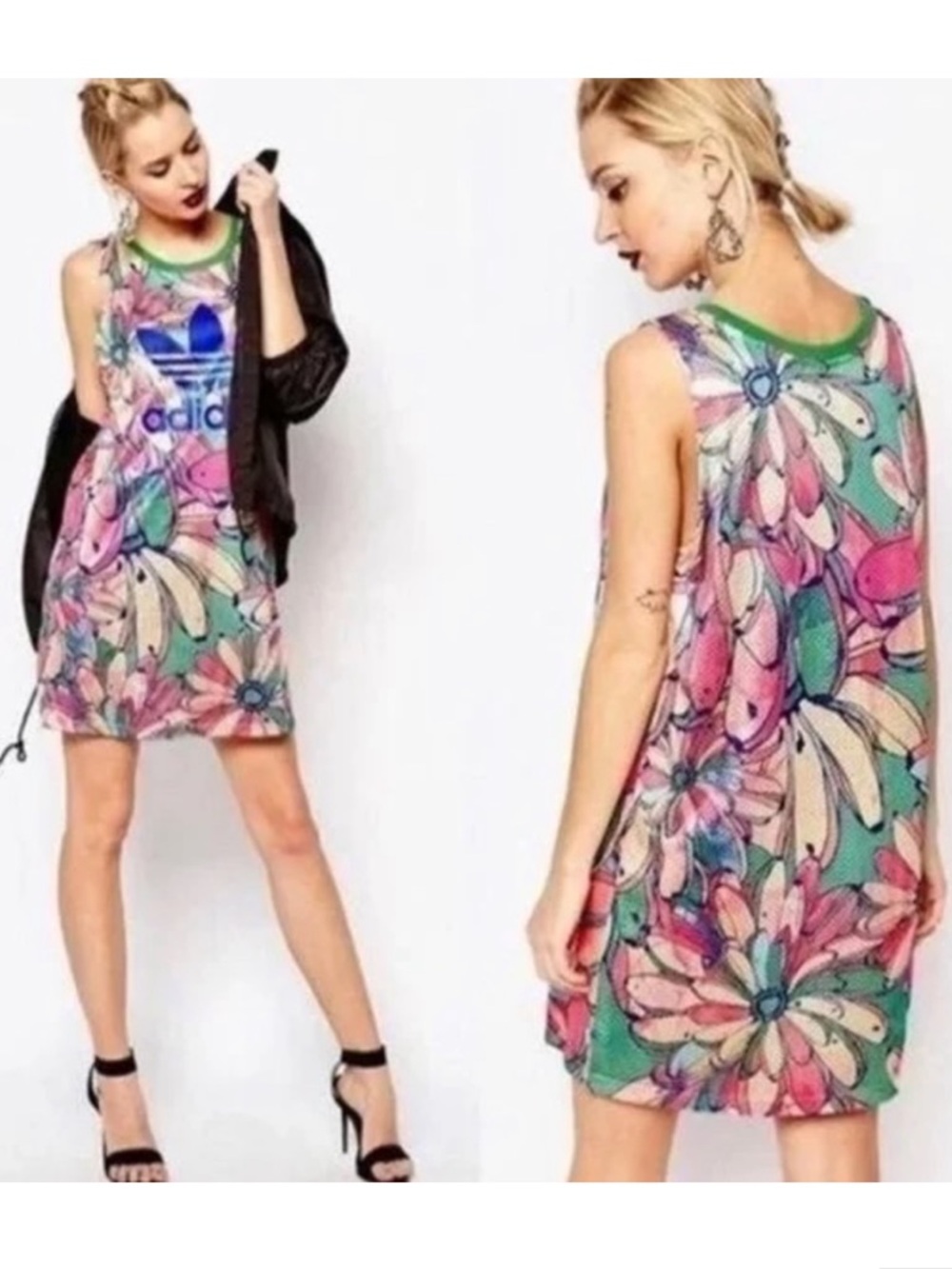 Adidas x FARM Rio TRF Floral Banana Print Tank Dress